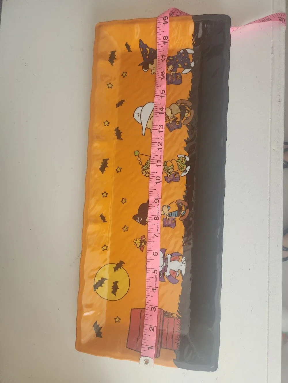 Peanuts Halloween Trick-or-Treat Table Plastic Platter - Orange & Black 19 X 8in